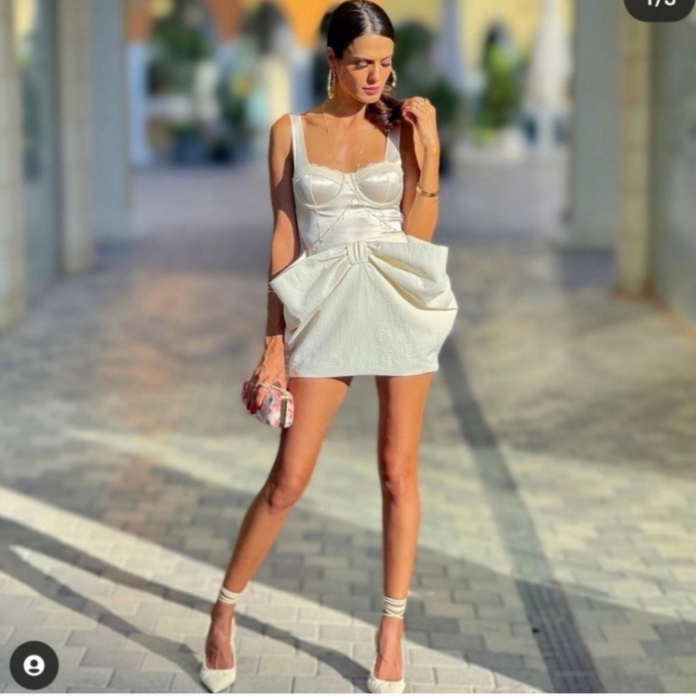 ZARA* Set 2 Piece Voluminous Bodysuit And Bow Skirt Cream Bloggers Favorite - Picture 7 of 15